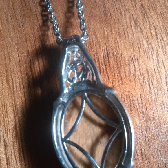 Script Stone Platinum Bond Pendant Stainless Steel Necklace - Picture 6 of 11